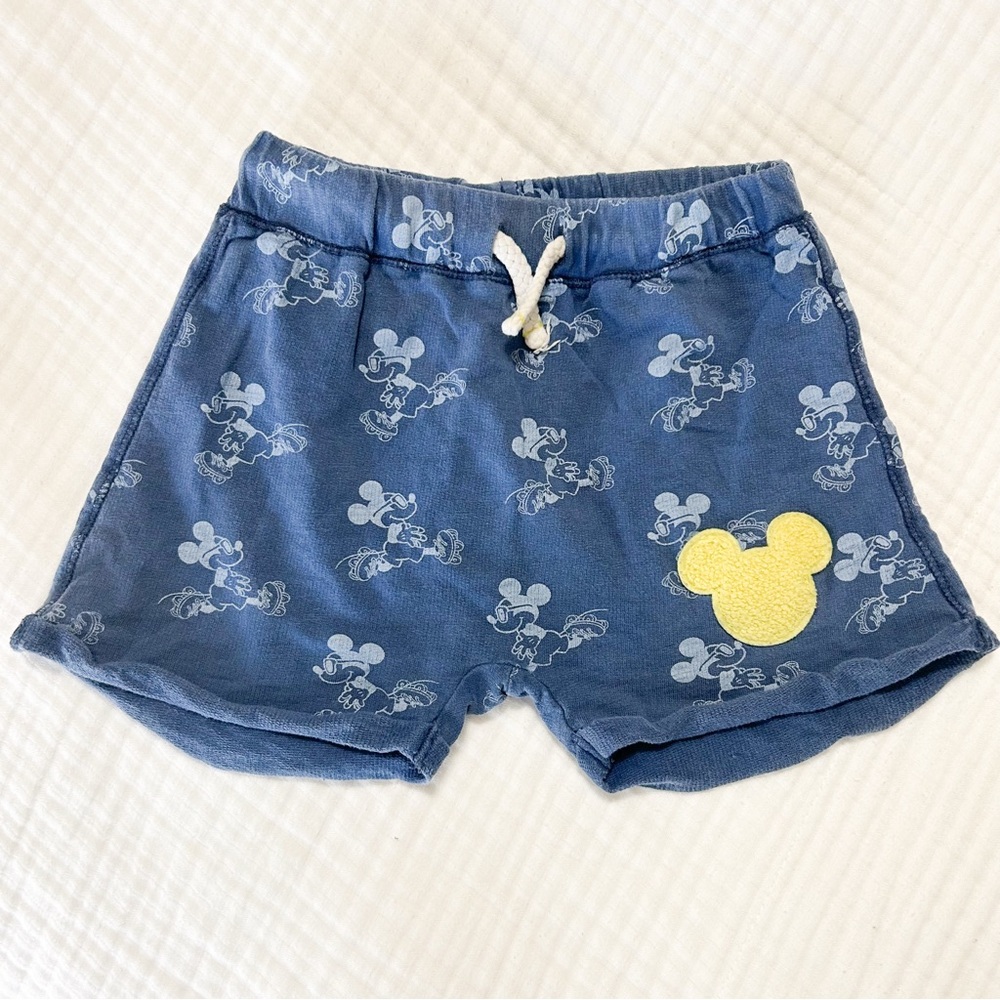 Zara x Disney Blue Mickey Mouse Shorts with Yellow